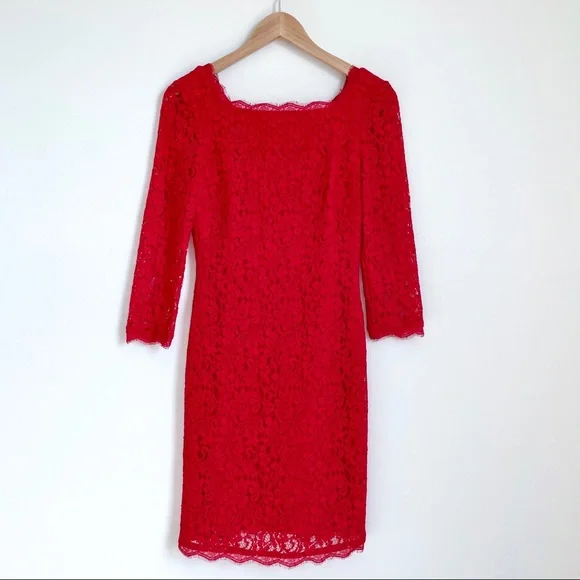 Cache | Dresses | Cach Red Scalloped Lace Dress Size 4 | Poshmark